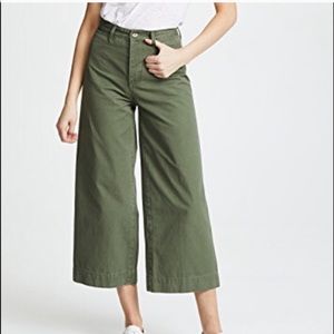 High waist wide leg army green cropped pants